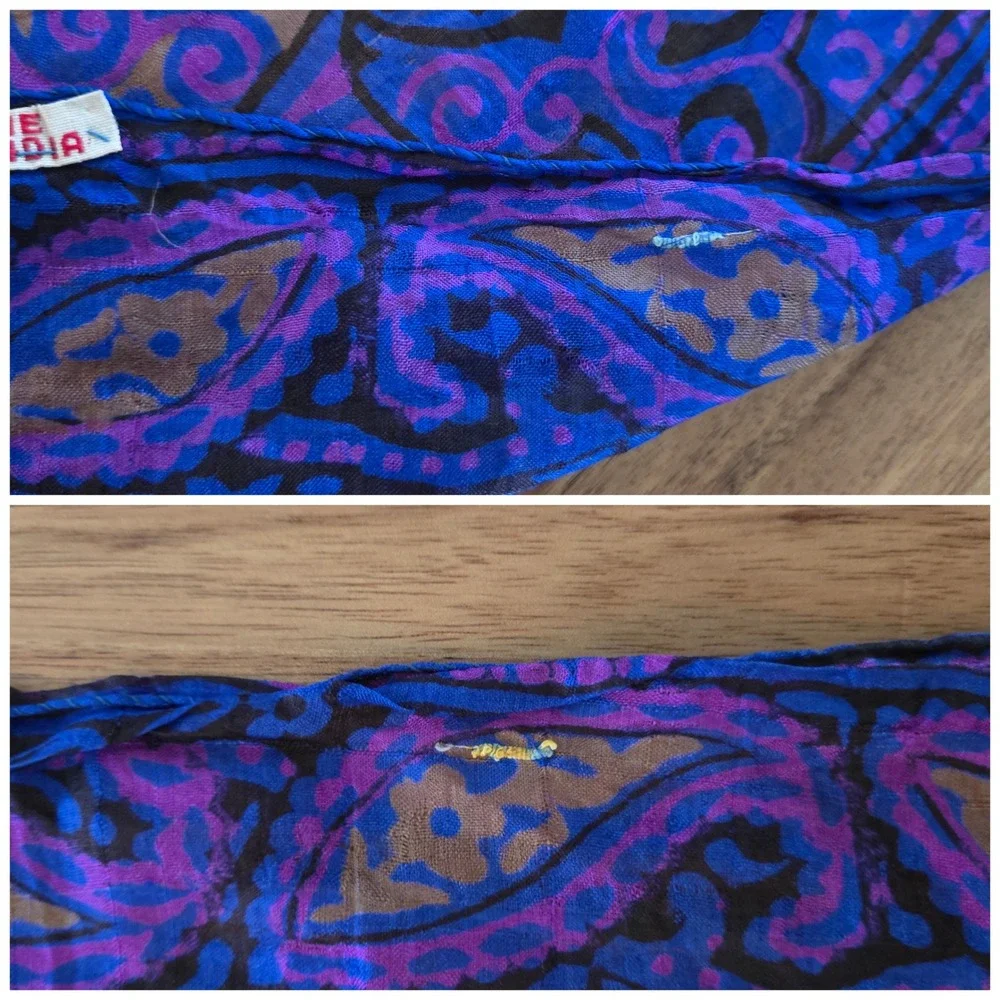 Boho 100% Silk Scarf Paisley Square Purple Lightweight India Bohemian Chic